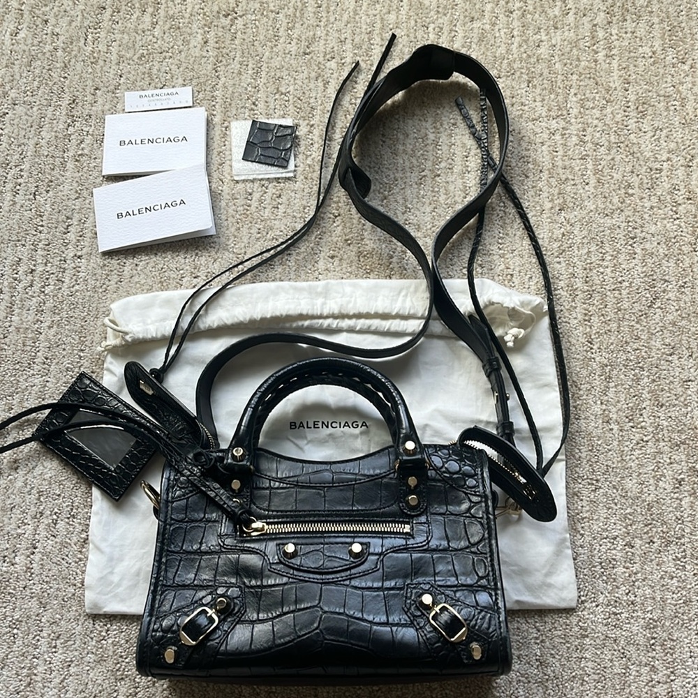 Balenciaga city mini croc embossed